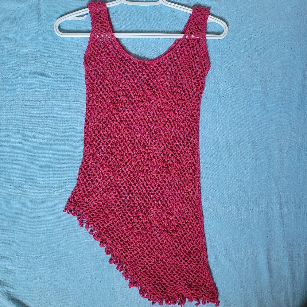 Pink Knit Top, Swimsuit Cover Up, Mesh shirt, Y2K, Summer, Beach